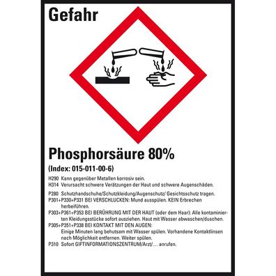 GHS-Etikett Phosphorsäure 80%, gem. GefStoffV/ GHS/ CLP, Folie, 10/ Bo