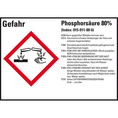 GHS-Etikett Phosphorsäure 80%, gem. GefStoffV/ GHS/ CLP, Folie, 4/ Bo