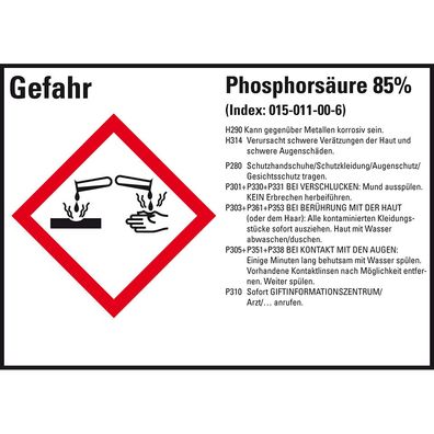GHS-Etikett Phosphorsäure 85%, gem. GefStoffV/ GHS/ CLP, Folie, 8/ Bo