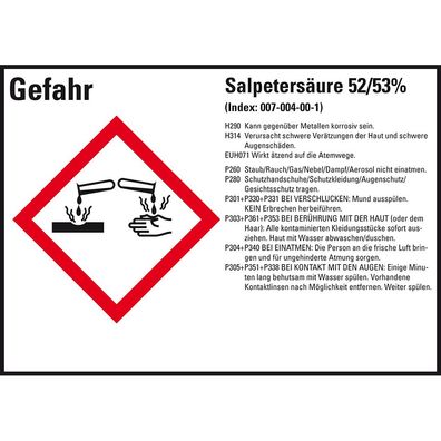 GHS-Etikett Salpetersäure 52/53%, gem. GefStoffV/ GHS/ CLP, Folie, 8/ Bo