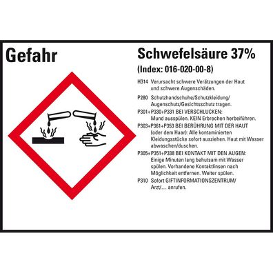 GHS-Etikett Schwefelsäure 37%, gem. GefStoffV/ GHS/ CLP, Folie, 8/ Bo