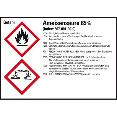 GHS-Etikett Ameisensäure 85%, gem. GefStoffV/ GHS/ CLP, Folie, 4/ Bo