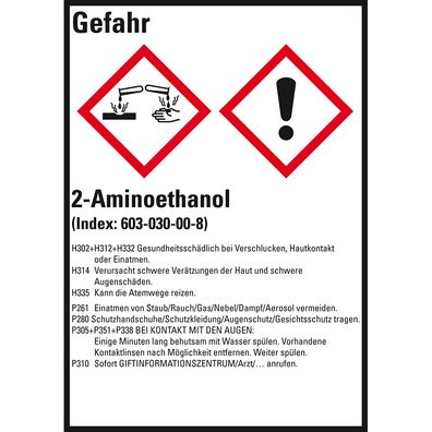 GHS-Etikett 2-Aminoethanol, gem. GefStoffV/ GHS/ CLP, Folie, 10/ Bo
