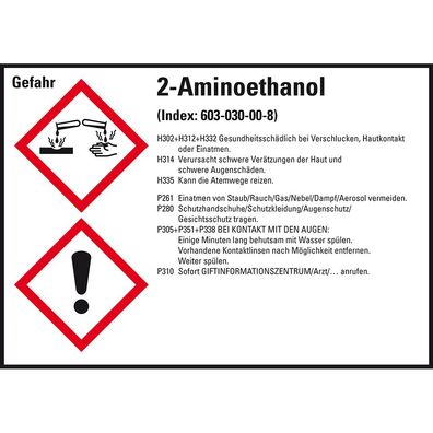 GHS-Etikett 2-Aminoethanol, gem. GefStoffV/ GHS/ CLP, Folie, 8/ Bo
