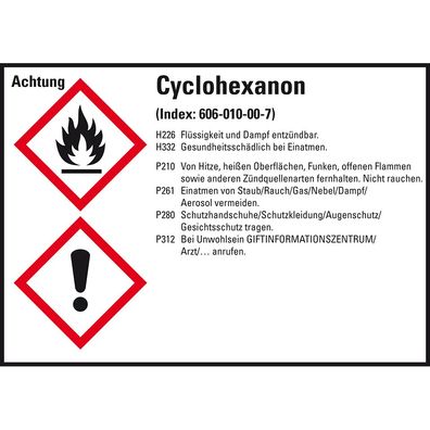 GHS-Etikett Cyclohexanon, gem. GefStoffV/ GHS/ CLP, Folie, 4/ Bo