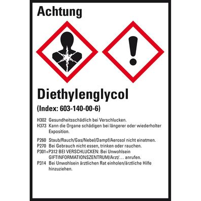 GHS-Etikett Diethylenglycol, gem. GefStoffV/ GHS/ CLP, Folie, 10/ Bo