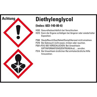 GHS-Etikett Diethylenglycol, gem. GefStoffV/ GHS/ CLP, Folie, 8/ Bo