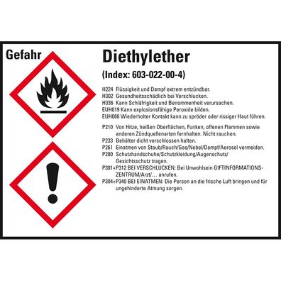 GHS-Etikett Diethylether, gem. GefStoffV/ GHS/ CLP, Folie, 4/ Bo