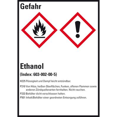 GHS-Etikett Ethanol, gem. GefStoffV/ GHS/ CLP, Folie selbstkl., 10/ Bo