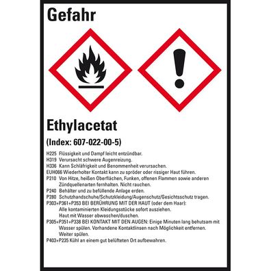 GHS-Etikett Ethylacetat, gem. GefStoffV/ GHS/ CLP, Folie, 52x74mm, 10/ Bog