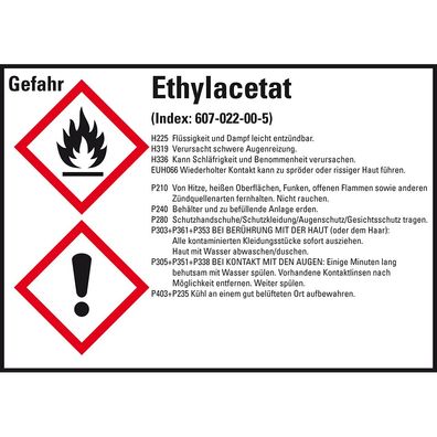 GHS-Etikett Ethylacetat, gem. GefStoffV/ GHS/ CLP, Folie, 105x74mm, 8/ Bog