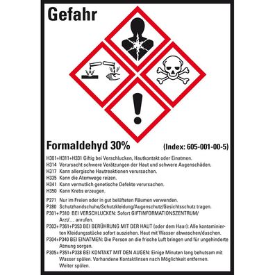 GHS-Etikett Formaldehyd 30%, gem. GefStoffV/ GHS/ CLP, Folie, 10/ Bo