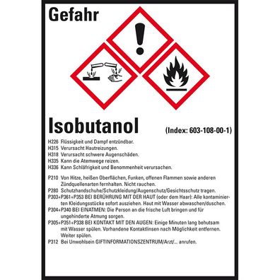 GHS-Etikett Isobutanol, gem. GefStoffV/ GHS/ CLP, Folie, 52x74mm, 10/ Bog