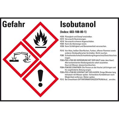 GHS-Etikett Isobutanol, gem. GefStoffV/ GHS/ CLP, Folie, 105x74mm, 8/ Bog
