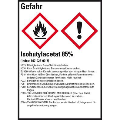 GHS-Etikett Isobutylacetat 85%, gem. GefStoffV/ GHS/ CLP, Folie, 10/ Bo