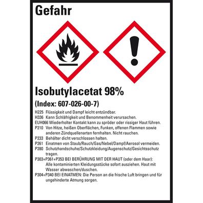 GHS-Etikett Isobutylacetat 98%, gem. GefStoffV/ GHS/ CLP, Folie, 10/ Bo