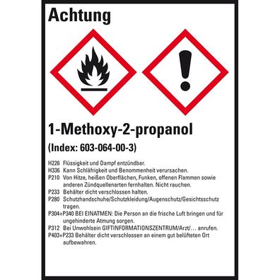 GHS-Etikett 1-Methoxy-2-propanol, gem. GefStoffV/ GHS/ CLP, Folie, 10/ Bo