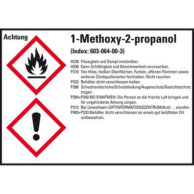 GHS-Etikett 1-Methoxy-2-propanol, gem. GefStoffV/ GHS/ CLP, Folie, 8/ Bo