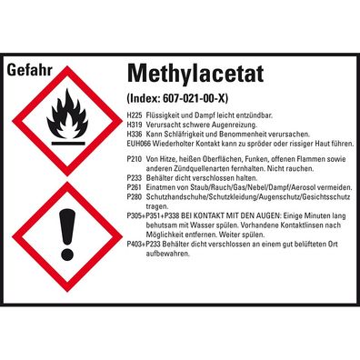 GHS-Etikett Methylacetat, gem. GefStoffV/ GHS/ CLP, Folie, 4/ Bo