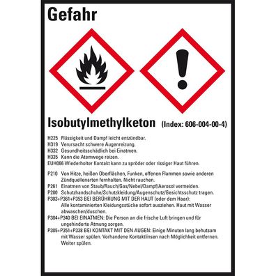 GHS-Etikett Isobutylmethylketon, gem. GefStoffV/ GHS/ CLP, Folie, 10/ Bo