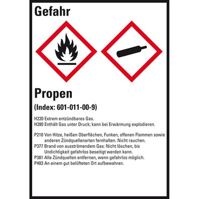 GHS-Etikett Propen, gem. GefStoffV/ GHS/ CLP, Folie, 52x74mm, 10/ Bogen