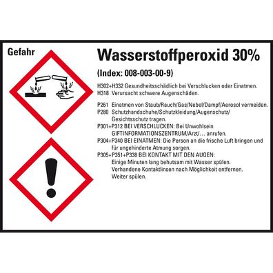 GHS-Etikett Wasserstoffperoxid 30%, gem. GefStoffV/ GHS/ CLP, Folie, 8/ Bo