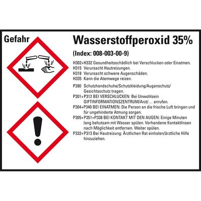 GHS-Etikett Wasserstoffperoxid 35%, gem. GefStoffV/ GHS/ CLP, Folie, 8/ Bo