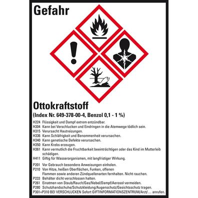 GHS-Etikett Ottokraftstoff, gem. GefStoffV/ GHS/ CLP, Folie, 10/ Bo