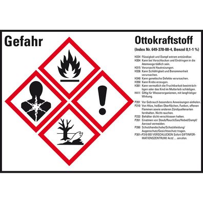 GHS-Etikett Ottokraftstoff, gem. GefStoffV/ GHS/ CLP, Folie, 8/ Bo