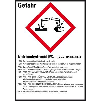 GHS-Etikett Natriumhydroxid 5%, gem. GefStoffV/ GHS/ CLP, Folie, 10/ Bo