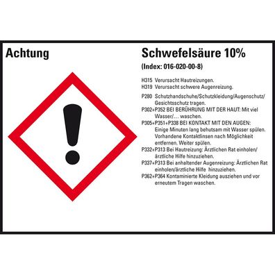 GHS-Etikett Schwefelsäure 10%, gem. GefStoffV/ GHS/ CLP, Folie, 8/ Bo