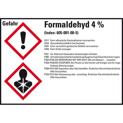 GHS-Etikett Formaldehyd 4%, gem. GefStoffV/ GHS/ CLP, Folie,105x74mm,8/ Bog