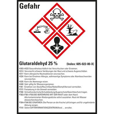 GHS-Etikett Glutaraldehyd 25%, gem. GefStoffV/ GHS/ CLP, Folie, 10/ Bo