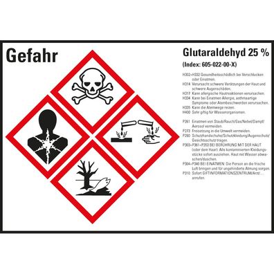 GHS-Etikett Glutaraldehyd 25%, gem. GefStoffV/ GHS/ CLP, Folie, 8/ Bo