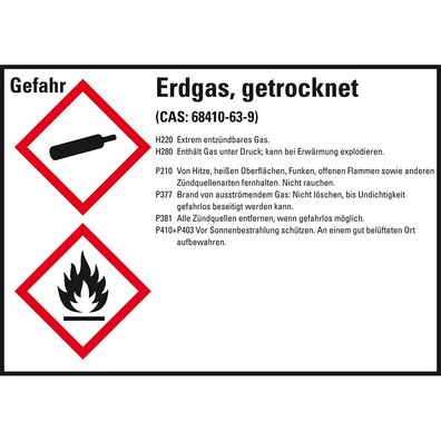 GHS-Etikett Erdgas getrocknet, gem. GefStoffV/ GHS/ CLP, Folie, 8/ Bo