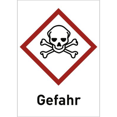 Gefahrstoffetikett Giftig mit Text: Gefahr, Kombischild, GHS