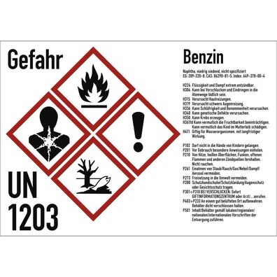 Gefahrstoffkennzeichnung Benzin, Kombischild, GHS