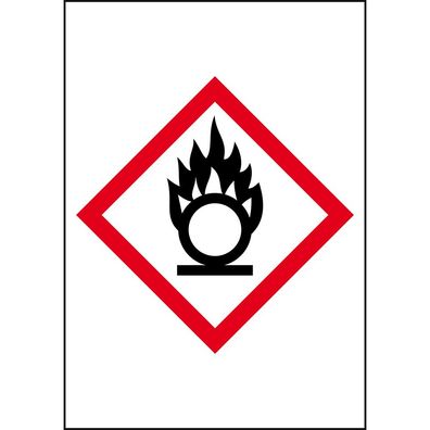Gefahrensymbole Flamme über Kreis GHS03, Folie, selbstkl., 10m/ Rol