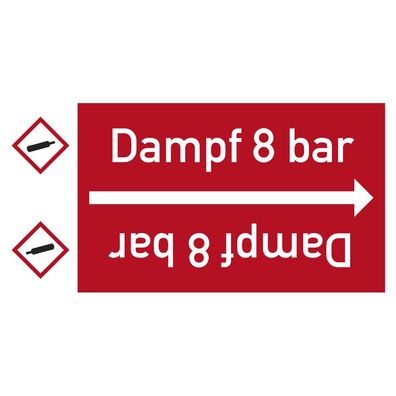 Rohrleitungsband Dampf 8 bar, DIN 2403, ab Ø 15mm, rot/ weiß, 33m/ Rolle