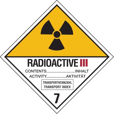 Gefahrzettel, Gefahrgutkl. 7C, Radioaktive Stoffe Kategorie III