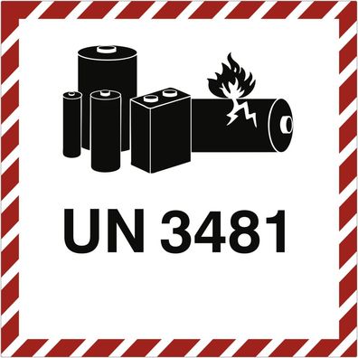 Gefahrzettel Lithium ION Battery UN 3481, Folie, 100x100 mm