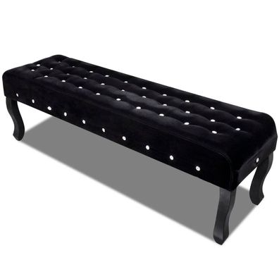 Sitzbank aus Schwarzem Samt mit Kristallknöpfen 157 x 48 x 45 cm