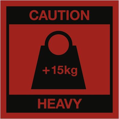 Aufkleber Caution Heavy + 15 kg, Papier, 100x100 mm, 1000 Stück/ Rolle
