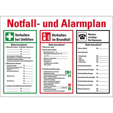 Notfall- und Alarmplan, mit Piktogrammen, Kunststoff, 700x500mm