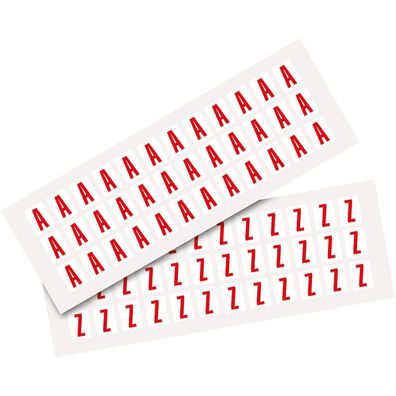 Pack Buchstabe A-Z, weiß/ rot, Folie, SH 15mm,14x19mm, 36 je Buchst./ Pack