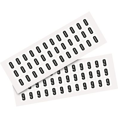 Pack Ziffer 0-9, weiß/ schwarz, Folie, SH 15mm,14x19mm, 72 je Ziffer/ Pack