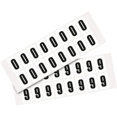 Pack Ziffer 0-9, weiß/ schwarz, Folie, SH 25mm,22x36mm, 32 je Ziffer/ Pack