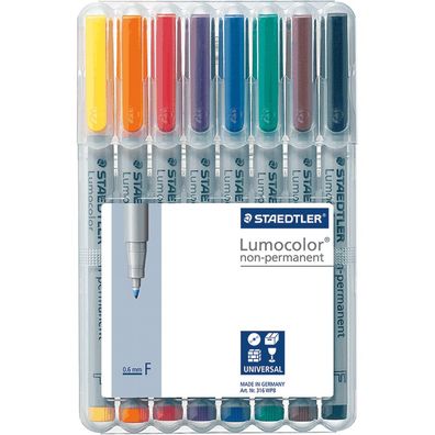 Staedtler Lumocolor non permanent 316, 8 Farben in praktischer PVCbox