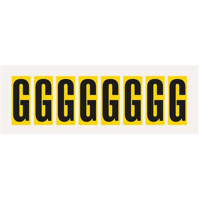 Buchstabe G, gelb/ schw, Folie, Schrifthöhe 50mm, 160 Stück/ Pack