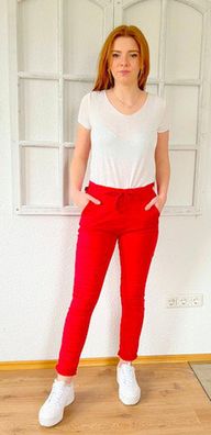 Melly & Co Hose Jogger Jeans Jogpant 8139-8 Stretch Trendfarbe Rot S-XXL